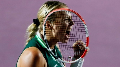 Estonia's Anett Kontaveit celebrates winning her semi final match against Greece's Maria Sakkari&nbsp; (Reuters)
