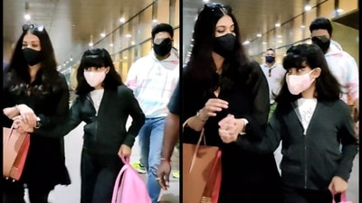 Abhishek Bachchan, Aishwarya Rai and Aaradhya at the Mumbai airport. (Varinder Chawla) Abhishek Bachchan, Aishwarya Rai and Aaradhya at the Mumbai airport. (Varinder Chawla)