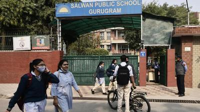 Students of Salwan Public School leave after attending practical classes and mock drill at a CBSE exam centre. The Haryana government’s Sunday order to close all schools and ban construction activities till November 17 in the four districts of Gurugram, Faridabad, Sonipat and Jhajjar. (Vipin Kumar/HT PHOTO) Students of Salwan Public School leave after attending practical classes and mock drill at a CBSE exam centre. The Haryana government’s Sunday order to close all schools and ban construction activities till November 17 in the four districts of Gurugram, Faridabad, Sonipat and Jhajjar. (Vipin Kumar/HT PHOTO)