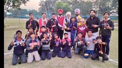 Players from Government Senior Secondary School, Kasabad, who won the Sub-junior District Baseball Championship which concluded on Wednesday. (HT Photo) Players from Government Senior Secondary School, Kasabad, who won the Sub-junior District Baseball Championship which concluded on Wednesday. (HT Photo)