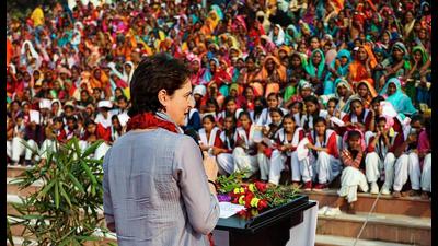Congress general secretary Priyanka Gandhi Vadra addressing women in Chitrakoot. (PTI PHOTO) Congress general secretary Priyanka Gandhi Vadra addressing women in Chitrakoot. (PTI PHOTO)