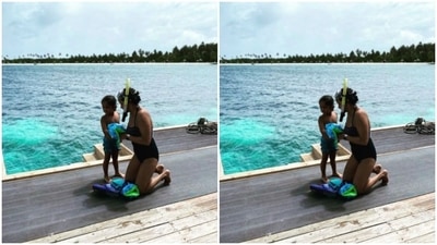 Here’s a picture of Gul Panag and her son Nihal getting ready for the sea. (Instagram/@gulpanag) Here’s a picture of Gul Panag and her son Nihal getting ready for the sea. (Instagram/@gulpanag)