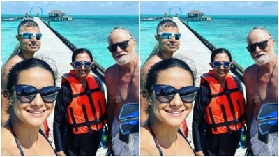 Gul posed for a selfie with husband Rishi Attari, dad HS Panag and mom Gurjit Kaur. (Instagram/@gulpanag) Gul posed for a selfie with husband Rishi Attari, dad HS Panag and mom Gurjit Kaur. (Instagram/@gulpanag)
