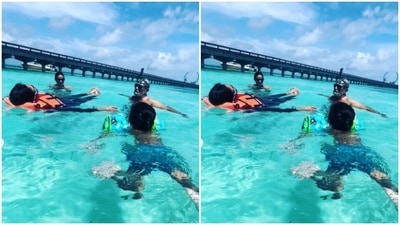 The family can be seen chilling in the sprawling blue waters of Maldives. (Instagram/@gulpanag) The family can be seen chilling in the sprawling blue waters of Maldives. (Instagram/@gulpanag)