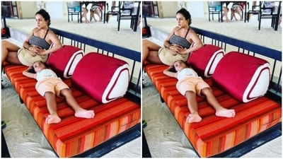 Gul and Nihal can be seen having a mother-son time. (Instagram/@gulpanag) Gul and Nihal can be seen having a mother-son time. (Instagram/@gulpanag)