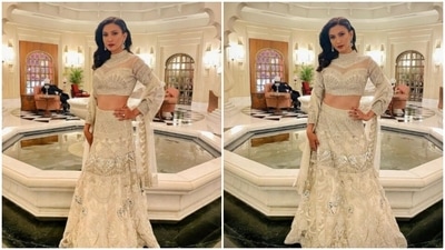 In a ₹4 lakh ivory horse lehenga, Gauahar Khan is a sight to behold (Instagram/@gauaharkhan) In a ₹4 lakh ivory horse lehenga, Gauahar Khan is a sight to behold (Instagram/@gauaharkhan)