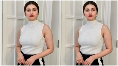 Prachi decked up in a black and white co-ord set. (Instagram/@prachidesai) Prachi decked up in a black and white co-ord set. (Instagram/@prachidesai)