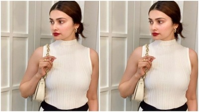 The sleeveless white top came with a high neck detail. (Instagram/@prachidesai) The sleeveless white top came with a high neck detail. (Instagram/@prachidesai)