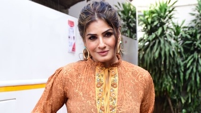 Actor Raveena Tandom poses in Indian attire outside Mehboob Studio in Bandra. (Varinder Chawla) 