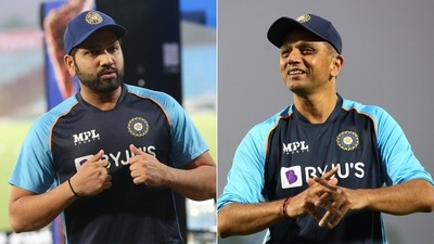 Rohit Sharma and Rahul Dravid. (BCCI) Rohit Sharma and Rahul Dravid. (BCCI)