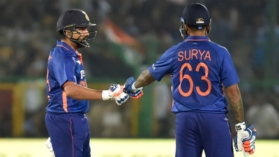 Rohit Sharma and Suryakumar Yadav forged a 50-plus partnership. (Getty) Rohit Sharma and Suryakumar Yadav forged a 50-plus partnership. (Getty)