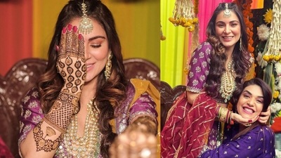 Shraddha Arya's mehendi ceremony also turned out to be a sangeet ceremony. Her Kundali Bhagya co-star Anjum Fakih performed a dance number at the function. Shraddha Arya's mehendi ceremony also turned out to be a sangeet ceremony. Her Kundali Bhagya co-star Anjum Fakih performed a dance number at the function. 