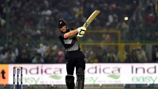 Jaipur, Nov 17 (ANI): New Zealand's Martin Guptill plays a shot during the first T20 International Match between India and New Zealand, at Sawai Mansingh Stadium in Jaipur on Wednesday. (ANI Photo)(ANI)