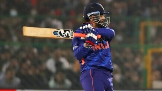 India's Rishabh Pant bats during the first T20 cricket match between India and New Zealand, in Jaipur, India, Wednesday, Nov. 17, 2021. (AP Photo/Altaf Qadri)(AP)