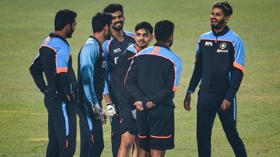 Indian cricket team during a practice session on the eve of their first T-20 match against New Zealand, in Jaipur, Tuesday, Nov 16, 2021.(PTI)