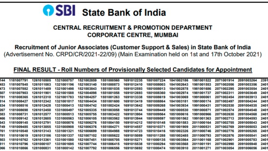SBI Clerk Mains results 2021: Candidates who have appeared in the SBI Clerk Mains exam 2021 can check their results at sbi.co.in.(sbi.co.in/careers)