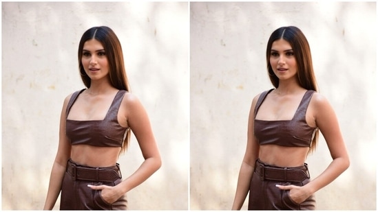 Tara Sutaria stepped out in an all-leather ensemble.(HT Photos/Varinder Chawla)