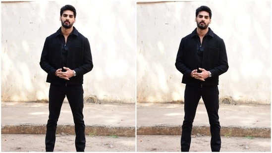 Ahan teamed a black shirt with a black pair of trousers.(HT Photos/Varinder Chawla)