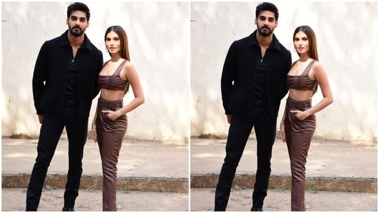 Tara and Ahan posed together for the paparazzi.(HT Photos/Varinder Chawla)