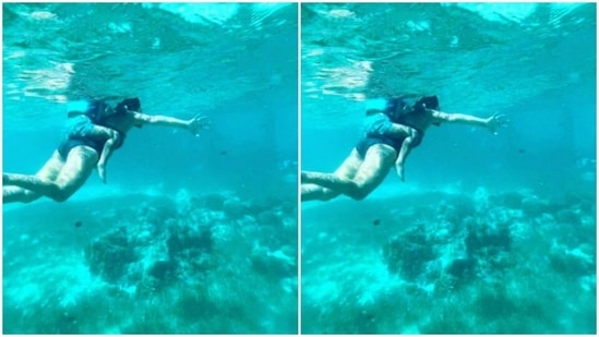 Here’s a wholesome snippet of Gul and Nihal snorkeling, with little Nihal piggybacking on his mom.(Instagram/@gulpanag)