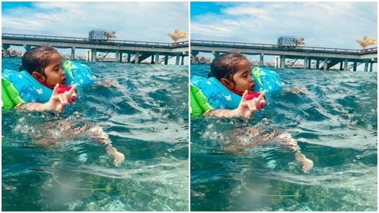 Nihal can be seen having the time of his life in the waters.(Instagram/@gulpanag)