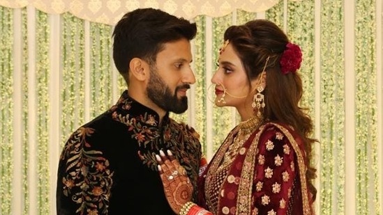 Nusrat Jahan with her husband Nikhil Jain during their wedding reception in Kolkata on July 4, 2019. (IANS)