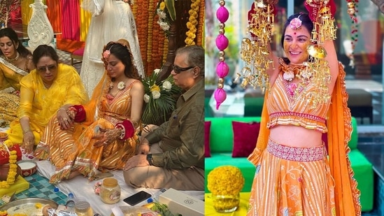 Shraddha Arya had a lot of fun at her haldi ceremony. She was joined in by her friends and co-stars who applied turmeric on her face and hands.&nbsp;