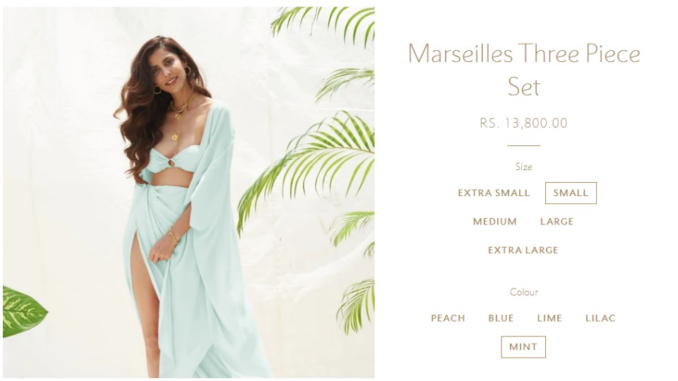 The three-piece set is priced at ₹13800 in the designer house’s official website. (https://since1988.in/) The three-piece set is priced at ₹13800 in the designer house’s official website. (https://since1988.in/)