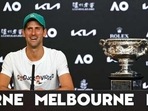Novak Djokovic during a press conference after defeating Daniil Medvedev in the men's singles final at the Australian Open tennis championship in Melbourne. Novak Djokovic during a press conference after defeating Daniil Medvedev in the men's singles final at the Australian Open tennis championship in Melbourne.