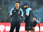 Indian cricket team head coach Rahul Dravid (L) and player Rohit Sharma during a practice session (PTI) Indian cricket team head coach Rahul Dravid (L) and player Rohit Sharma during a practice session (PTI)