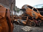 Damaged vehicles that were set fire during the northeast Delhi riots in February 2020 seen dumped inside a parking lot six months after the incident, at Shiv Vihar, in New Delhi.(Sanchit Khanna/ Hindustan Times) Damaged vehicles that were set fire during the northeast Delhi riots in February 2020 seen dumped inside a parking lot six months after the incident, at Shiv Vihar, in New Delhi.(Sanchit Khanna/ Hindustan Times)