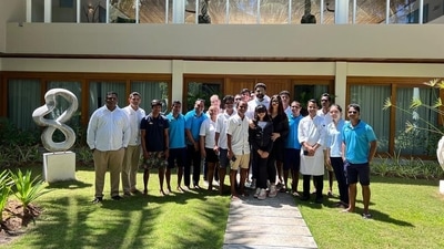 Abhishek, Aishwarya and Aaradhya also posed with the staff of Amilla Maldives Resort and Residences, where they were staying, for a group photo. Abhishek, Aishwarya and Aaradhya also posed with the staff of Amilla Maldives Resort and Residences, where they were staying, for a group photo. 
