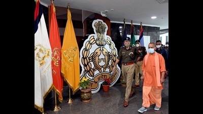 Chief minister Yogi Adityanath reviewing the security arrangements at Police Headquarters for the 56th Conference of Director Generals of Police (DGP) that will be attended by PM Narendra Modi. (Sourced)