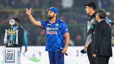 Indian cricket team captain Rohit Sharma and New Zealand's captain Tim Southee during the toss ahead of the first Twenty20 cricket match at Sawai Mansingh Stadium in Jaipur, (PTI) Indian cricket team captain Rohit Sharma and New Zealand's captain Tim Southee during the toss ahead of the first Twenty20 cricket match at Sawai Mansingh Stadium in Jaipur, (PTI)