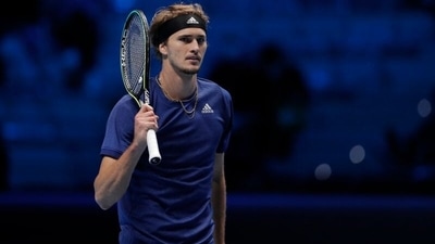 Germany's Alexander Zverev celebrates winning his group stage match against Poland's Hubert Hurkacz&nbsp; (REUTERS)