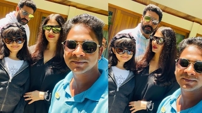 The Bachchan family also posed for a selfie with one of the staff members. The Bachchan family also posed for a selfie with one of the staff members. 