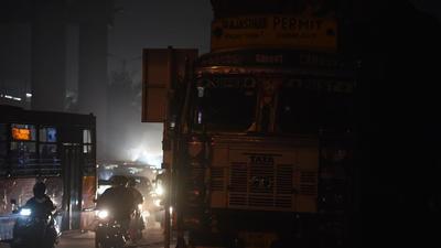 A truck seen parked in Sarita Vihar, on Thursday. (Raj K Raj/HT) A truck seen parked in Sarita Vihar, on Thursday. (Raj K Raj/HT)