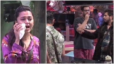 Tejasswi Prakash, Pratik Sehajpal, Rajiv Adatia and Nishant Bhat in Bigg Boss 15. Tejasswi Prakash, Pratik Sehajpal, Rajiv Adatia and Nishant Bhat in Bigg Boss 15.