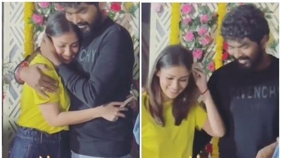 Nayanthara and Vignesh Shivan at her birthday bash. (Instagram) Nayanthara and Vignesh Shivan at her birthday bash. (Instagram)