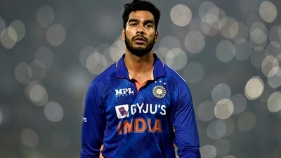 Venkatesh Iyer scored 4 off 2 balls during a short stay at the crease on debut. (Getty) Venkatesh Iyer scored 4 off 2 balls during a short stay at the crease on debut. (Getty)