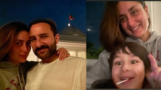 Kareena Kapoor, Saif Ali Khan and Taimur Ali Khan pose for pictures at Pataudi Palace.&nbsp;