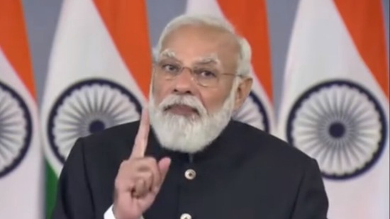 Prime Minister lauded the role played by the Indian pharmaceutical industry during the pandemic and highlighted that the nation needs to ramp up domestic manufacturing of key ingredients for vaccines and medicines.(Twitter/MIB)