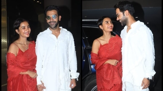 Rajkummar Rao and Patralekhaa at the Mumbai airport on Wednesday.(Varinder Chawla)