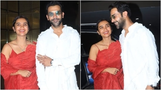 Newlyweds Rajkummar Rao and Patralekhaa return to Mumbai in red and white ensembles, see all pics(HT Photo/Varinder Chawla)