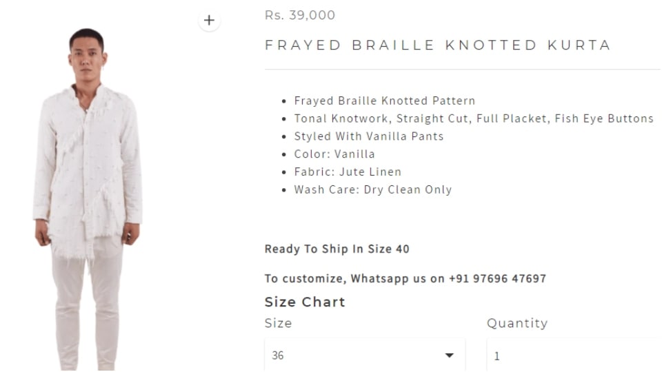 The Frayed Braille Knotted Kurta.&nbsp;(kunalrawalofficial.com)