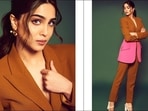 Sharvari Wagh makes workwear look oh-so-hot in <span class='webrupee'>₹</span>27k dark camel, pink pantsuit(Instagram/sharvari) Sharvari Wagh makes workwear look oh-so-hot in <span class='webrupee'>₹</span>27k dark camel, pink pantsuit(Instagram/sharvari)