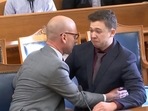 Kyle Rittenhouse cried and hugged one of his attorneys upon hearing the verdict.(AP) Kyle Rittenhouse cried and hugged one of his attorneys upon hearing the verdict.(AP)