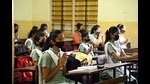 Students pray in their classroom on the first day of reopening of schools, Pune (Hindustan Times) Students pray in their classroom on the first day of reopening of schools, Pune (Hindustan Times)