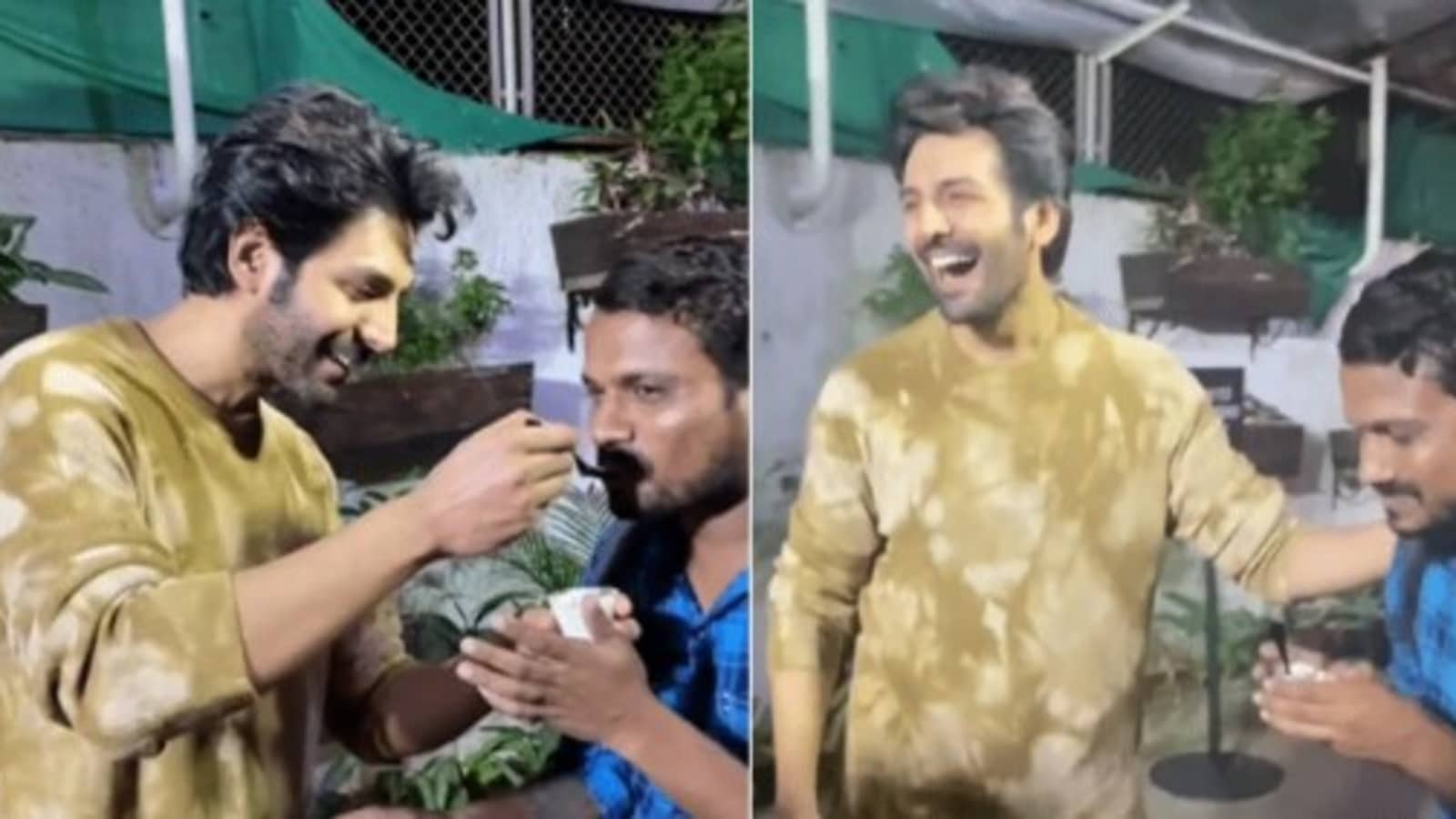 Kartik Aaryan celebrates paparazzo’s birthday, feeds him pastry as he sings with others. Watch