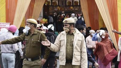 Police personnel stationed outside Gurdwara Guru Singh Sabha after members of the Sanyukt Hindu Sangharsh Samiti visited the shrine on the occasion of Guru Nanak Jayanti in Gurugram on Thursday. (Vipin Kumar/HT photo) Police personnel stationed outside Gurdwara Guru Singh Sabha after members of the Sanyukt Hindu Sangharsh Samiti visited the shrine on the occasion of Guru Nanak Jayanti in Gurugram on Thursday. (Vipin Kumar/HT photo)